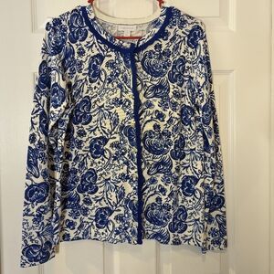 Charter Club Royal Blue Floral Print Pearl Button Cardigan women's size S